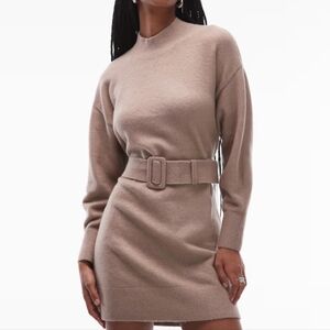 & Other Stories Cozy Belted Knit Sweater Dress Beige M Wool Blend